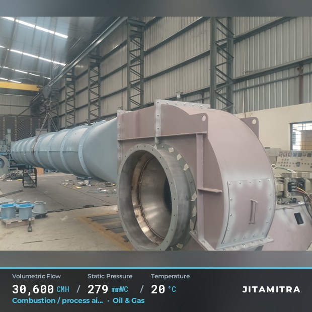 Aerofoil fan built by Jitamitra for combustion and process air in oil and gas, 30,600 CMH at 279 mmWC and 20 °C