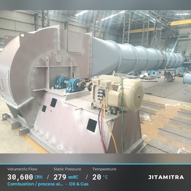 Aerofoil fan built by Jitamitra for combustion and process air in oil and gas, 30,600 CMH at 279 mmWC and 20 °C