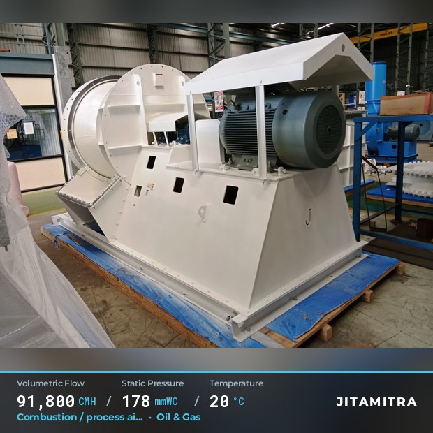 Aerofoil fan built by Jitamitra for combustion and process air in oil and gas, 91,800 CMH at 178 mmWC and 20 °C