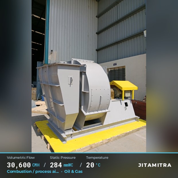 Aerofoil fan built by Jitamitra for combustion and process air in oil and gas, 30,600 CMH at 284 mmWC and 20 °C