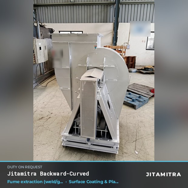 Backward-curved fan built by Jitamitra for weld and furnace fume extraction in surface coating and plating lines