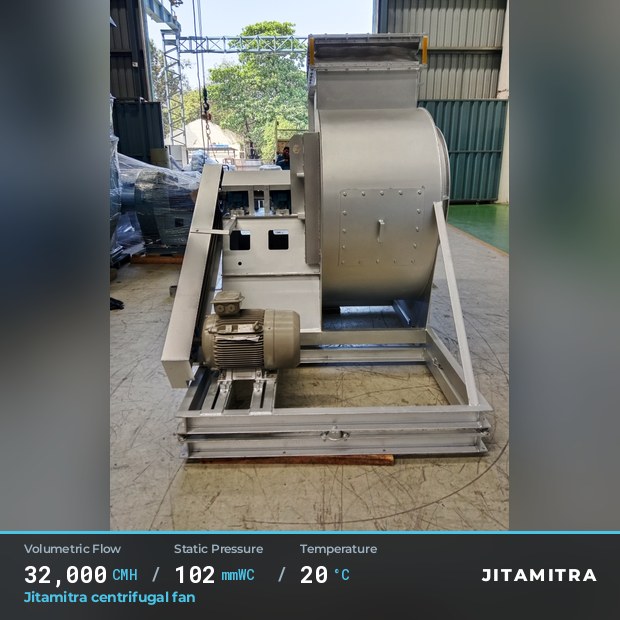 Backward-curved fan built by Jitamitra, 32,000 CMH at 102 mmWC and 20 °C