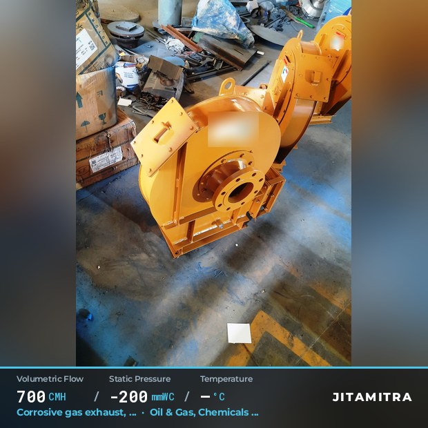 Backward-curved plate fan built by Jitamitra for corrosive gas exhaust in oil and gas, 700 CMH at 200 mmWC