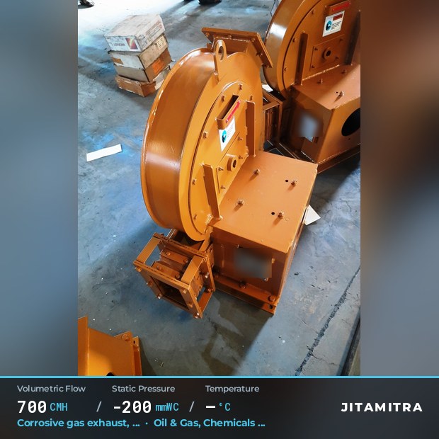 Backward-curved plate fan built by Jitamitra for corrosive gas exhaust in oil and gas, 700 CMH at 200 mmWC
