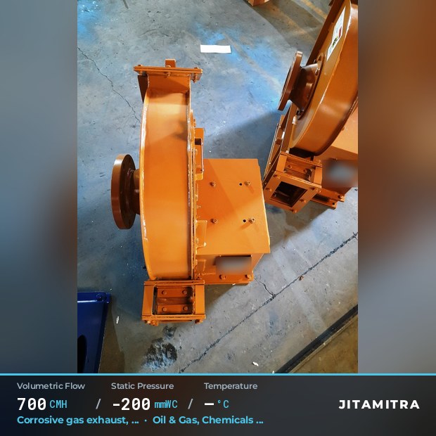 Backward-curved plate fan built by Jitamitra for corrosive gas exhaust in oil and gas, 700 CMH at 200 mmWC