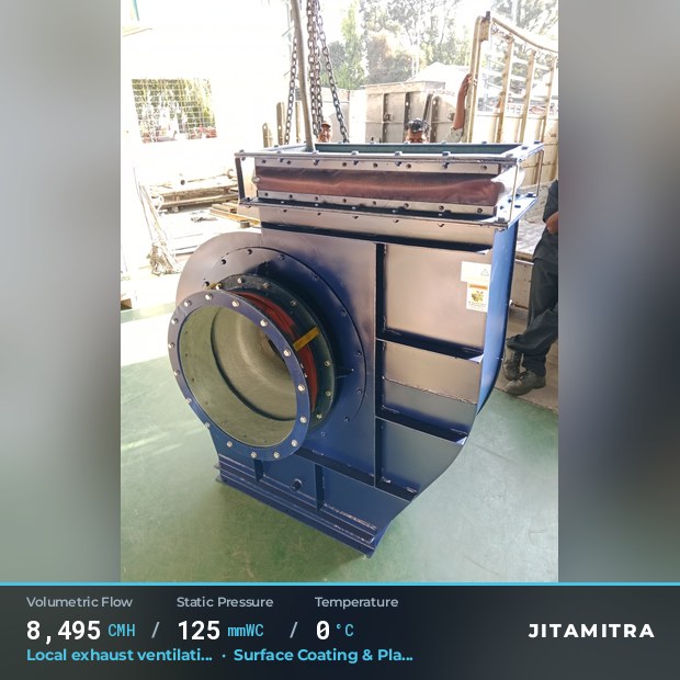 Backward-flat plate fan built by Jitamitra for local exhaust ventilation, 8,495 CMH at 125 mmWC