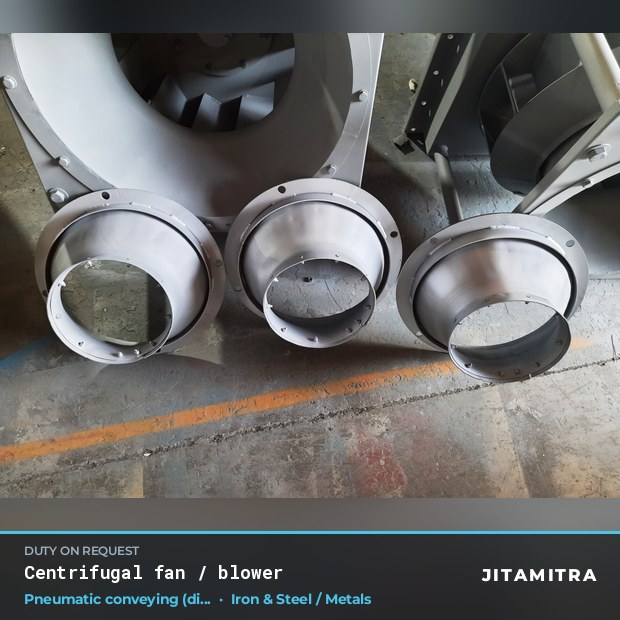 Centrifugal fan built by Jitamitra for pneumatic conveying in steel and metals plants