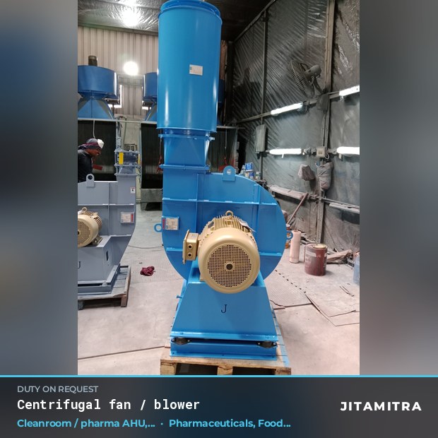 Centrifugal fan built by Jitamitra for cleanroom and pharma AHUs in pharmaceutical plants