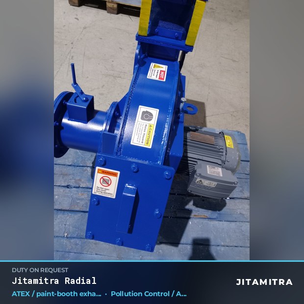 Radial fan built by Jitamitra for ATEX paint-booth exhaust in pollution control OEMs