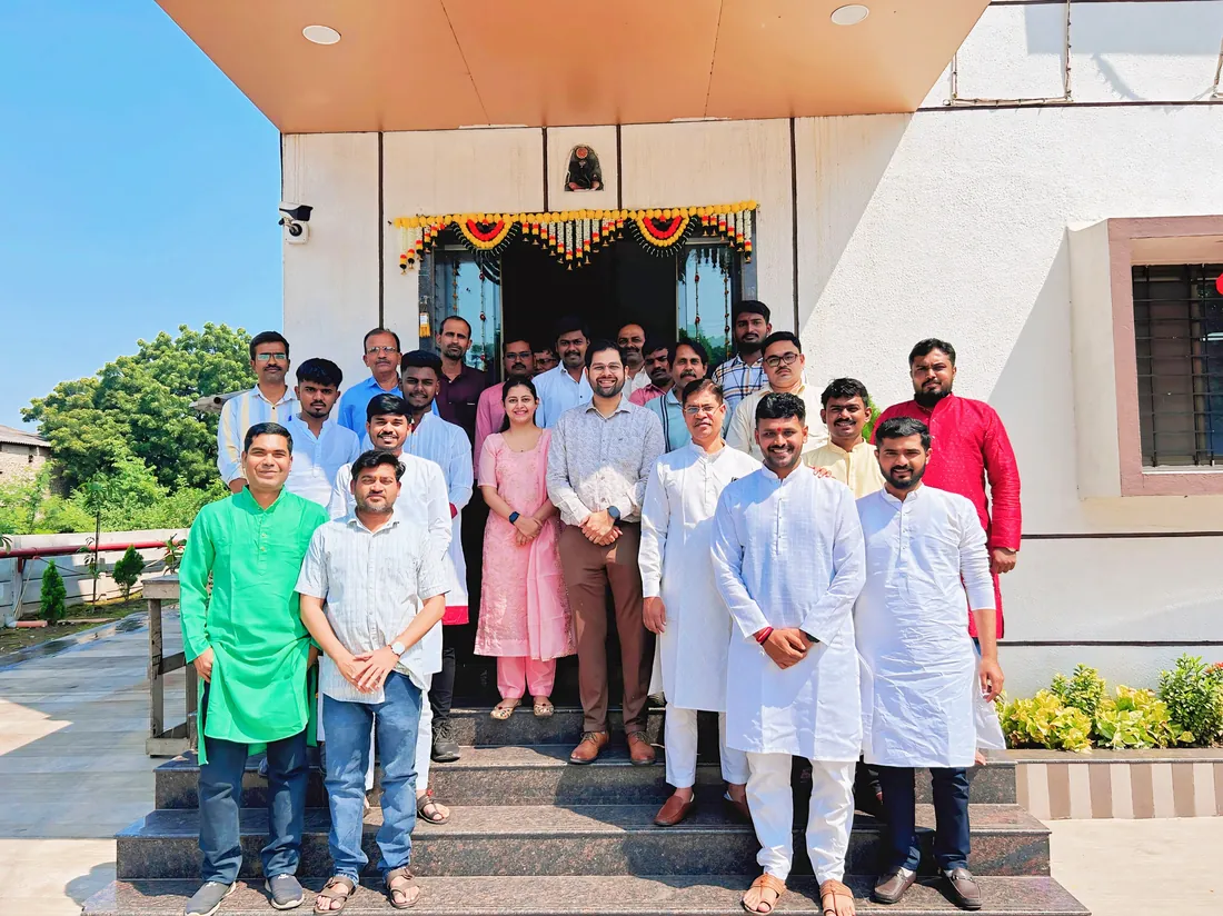 The Jitamitra team on the office steps at Diwali