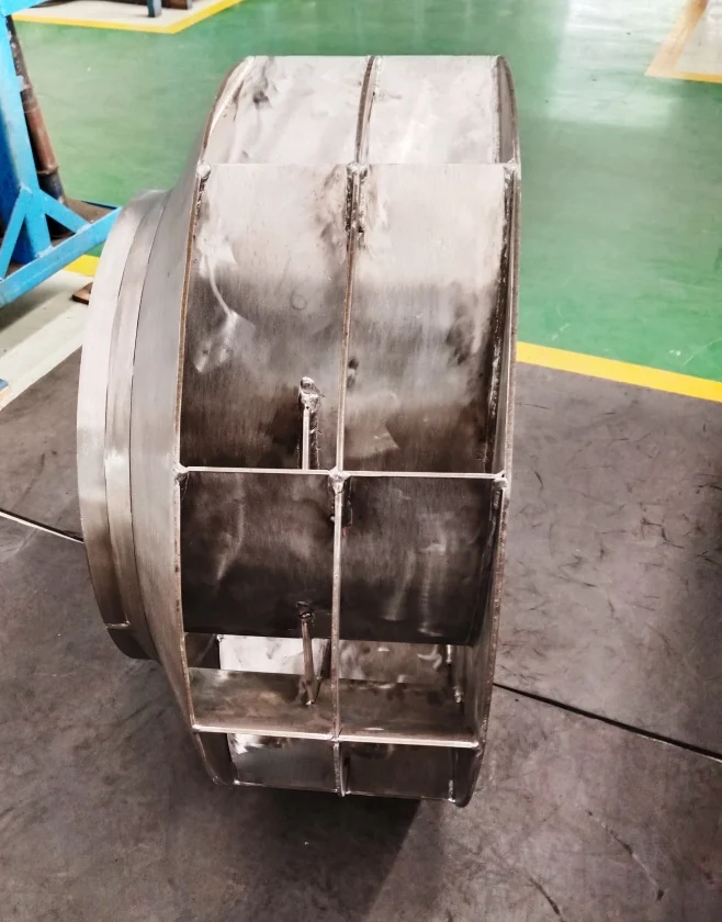 Welded stainless steel centrifugal impeller on the Jitamitra shop floor